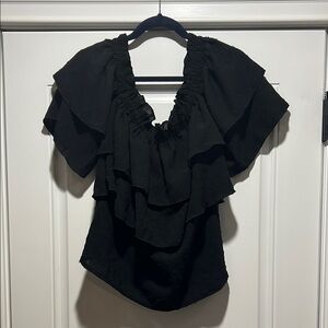 Elegant Black Ruffled Women's Top Size M